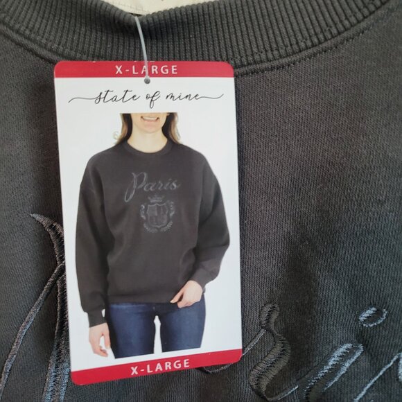 PARIS Gray Sweatshirt Women's XL State Of Mine Long Sleeve Crew Neck NWT - Picture 3 of 4